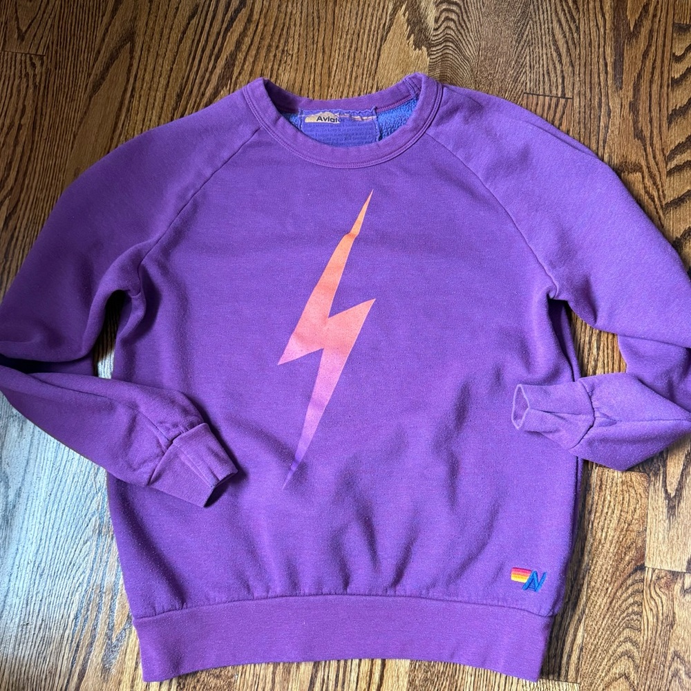 Aviator Nation Purple Sweatshirt with Orange Lightning Bolt